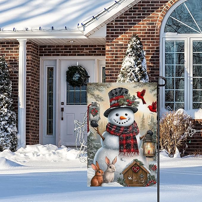 Winter Snowman Garden FLag 12X18 IN Double Sided Welcome Winter Garden Flags for Christmas Holiday Farmhouse Yard Outside Decoration