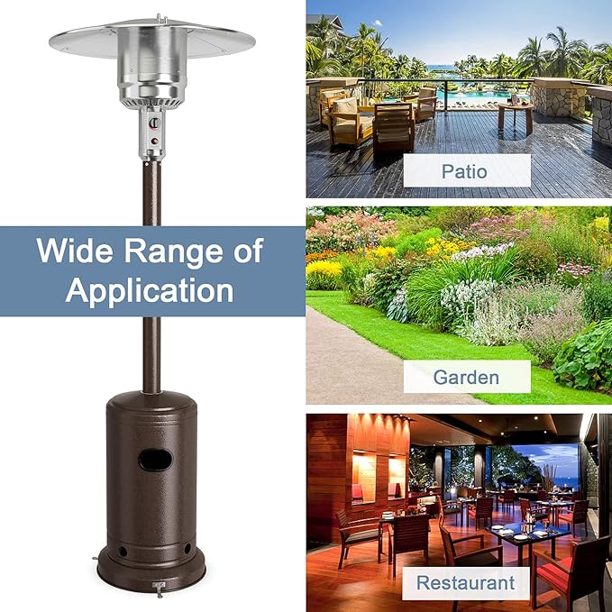 COSTWAY Outdoor Patio Heater, 50000 BTU Propane Heater with Stainless Steel Burner and Wheels, Triple Protection System, Standing Portable Outside Heater for Porch, Deck, Home and Commercial, Bronze