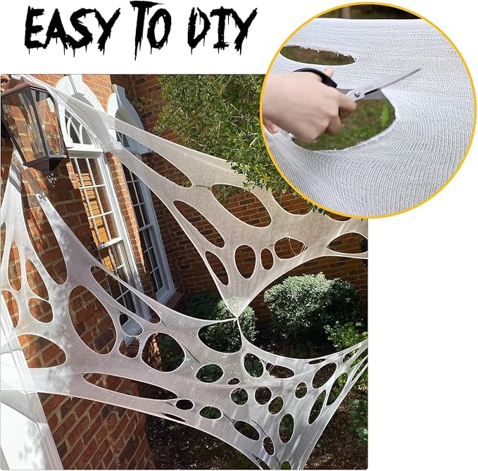 900 sq ft Spider Web Halloween Decorations Outdoor Stretchy Spider Webbing | 2-Pack Spooky Spider Webs for Outdoor Halloween Decorations, Spider Web Decorations for Haunted House Halloween Party