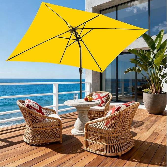 6.5x10FT Rectangular Patio Umbrella with Push Button Tilt & Crank Lift for Garden,UV Protection Outdoor Umbrella for Deck,Pool and Yard,Yellow