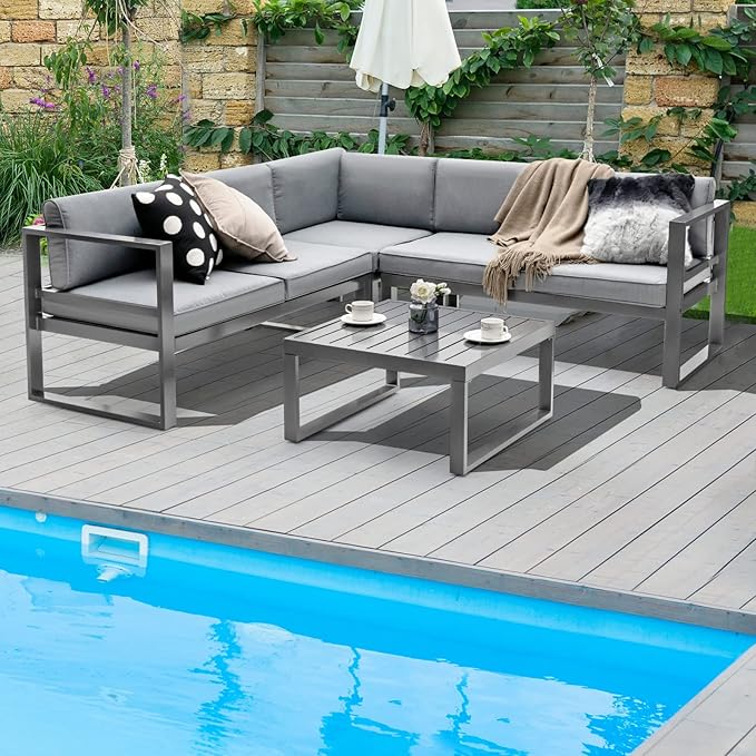 Giantex 4 Piece Patio Furniture Set, Aluminum Sectional Patio Sofa Set, 4 Inch Thick Seat & Back Cushions, Convenient Coffee Table, Outdoor Metal Conversation Set for Backyard Garden Poolside