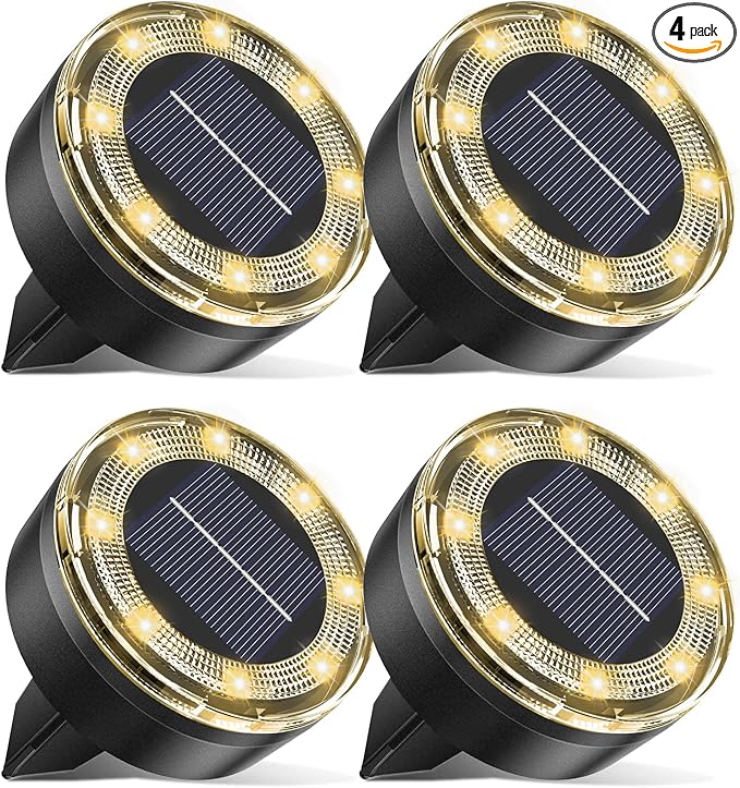 vighep Mini Solar Ground Lights, 4 Pack Solar Lights Outdoor Waterproof, Upgraded LED Flat Landscape Lighting for Outside Pathway Garden Patio Yard Driveway, Warm White