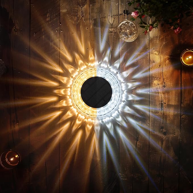 SOLPEX Solar Powered Outdoor Table Lights, Waterproof LED Disk Lights with 2 Lighting Modes, Night Light for Garden, Party, Yard, Table Decor (2 Pack)