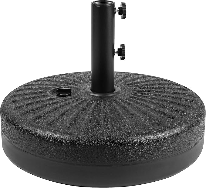 WO Home Furniture 9 Ft Patio Solar Power LED Lights Market Umbrella with Black Color Round Free Standing Weight Base kit Navy Blue