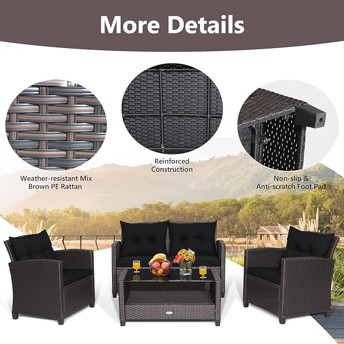 Tangkula 8-Piece Patio Furniture Set, Rattan Wicker Chair Set with 2 Loveseat, 4 Single Sofas, 2 Coffee Table with Tempered Glass Top, Outdoor Furniture Sets for Backyard, Porch, Garden and Poolside