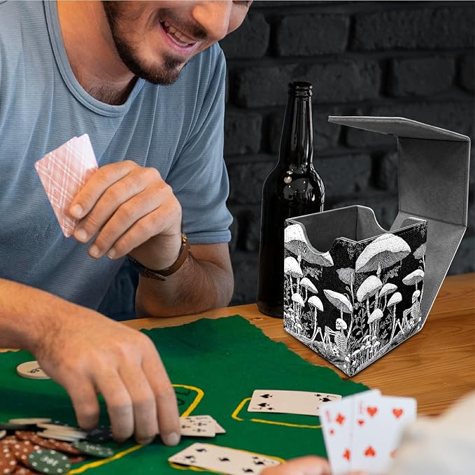 Dark Mushroom Card Deck Box for MTG, Personalized Card Storage Case Fits 120+ Sleeved Cards, Premium Leather TCG Box with Strong Magnetic Closure for Magic, CCG, PTCG, Baseball Cards