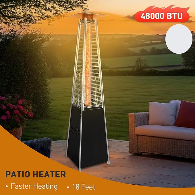 48,000 BTU Propane Outdoor Patio Heater, Portable Heater with Detachable Wheels, Protective Cover for Garden, Backyard, Balcony, Terrace, Poolside, Commercial & Residential Use