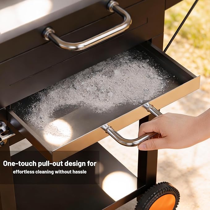 KEYO GRILL 20-Inch Heavy Duty Charcoal Grills, Adjustable Vent Outdoor BBQ Grill with Two Side Tables, Pullable Charcoal Ash Tray Portable Barbecue Grill for Backyard,Tailgating and Camping, Black