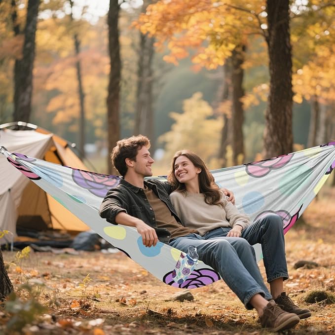 Floral and Dot Outdoor Hammocks Swing Hammock for Patio Backyard Lounge Base