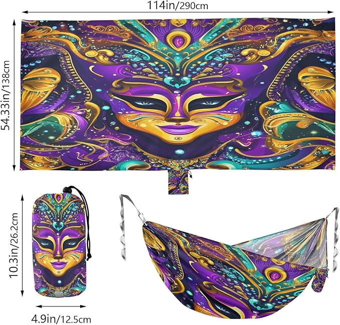 Mardi Gras Carnival Jewelry Feather Lipstick Outdoor Hammock with Tree Straps Tree Hammock for Outside Beach Patio Garden