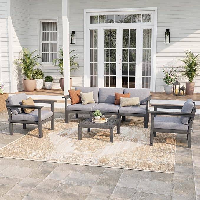 Stoog 6-Piece Modular Outdoor Sectional Sofa Set, All-Weather Patio Furniture - Waterproof HIPS Frame with Quick-Dry Olefin Cushions, Grey