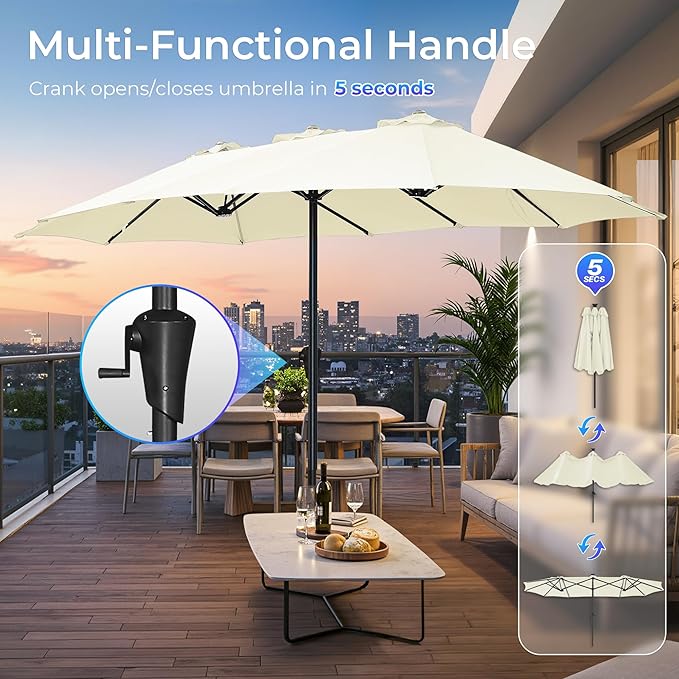 SUPERJARE 13FT Outdoor Umbrella for Patio, Double sided Pool Umbrellas with Fade Resistant Canopy, Large Table Umbrella for Deck, Market, Backyard - Cream White