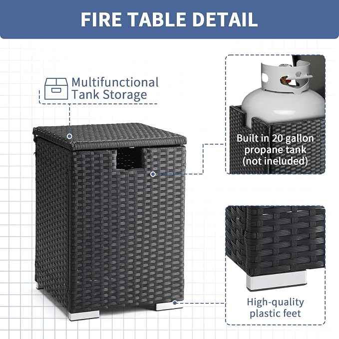 22.4in Outdoor Rattan Side Tables,Iron Frame Gas Bottle Storage Bin,Waterproof Patio Coffee Side Tables,All-Weather PE Wicker End Table,with Lid,for Garden Porch Poolside Deck Backyard (Black)