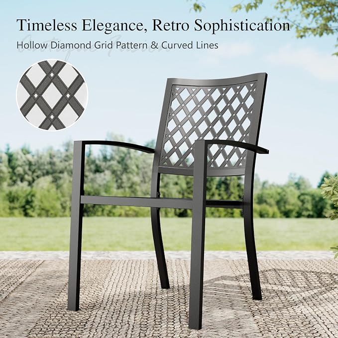 Sophia & William Patio Dining Set Metal Outdoor Table and Chairs Furniture Set 7 Piece, Large 60.2" Dining Table with Umbrella Hole and 6 Backyard Garden Chairs Support 300LBS for Deck, Lawn, Garden