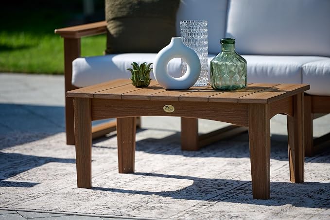 LuxCraft Island Coffee Table – HDPE Poly Lumber Outdoor Patio Table, Weather-Resistant Coastal Style, Low-Maintenance Durable Design (Chestnut Brown)