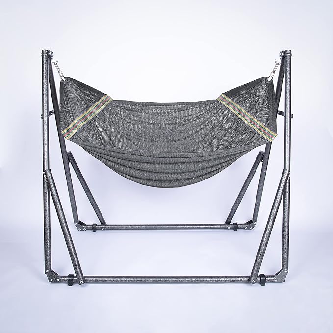 2 in 1 Hammock and Swinging Chair with Collapsible Steel Stand 450 lbs Capacity- Carrying Case, Portable & Adjustable, Perfect for Camping Beach Summer Patio, EZ Daze Foldable Hammock with Stand-Grey