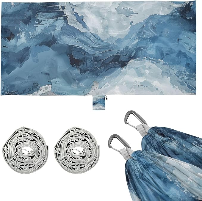 Blue and Gray Abstract Art 330lb Capacity Camping Hammocks with Hanging Ropree Hammock for Outside Beach Patio Garden Base de hamaca para adultos