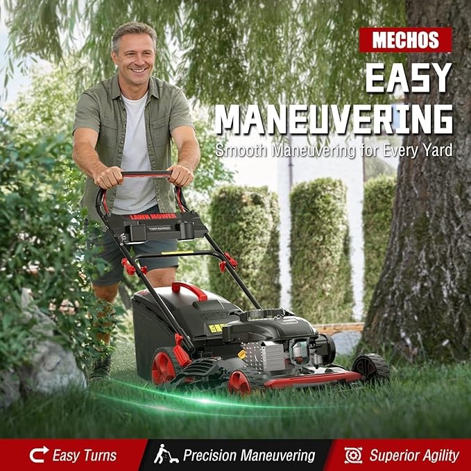 MECHOS 21 Inch 201cc 4-Cycle Engine 3-Position Cutting Height Adjustment 3-in-1 Gas Walk Behind Self Propelled Lawn Mower, Black