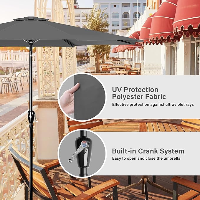 Simple Deluxe 9ft Outdoor Market Table Patio Umbrella with Button Tilt