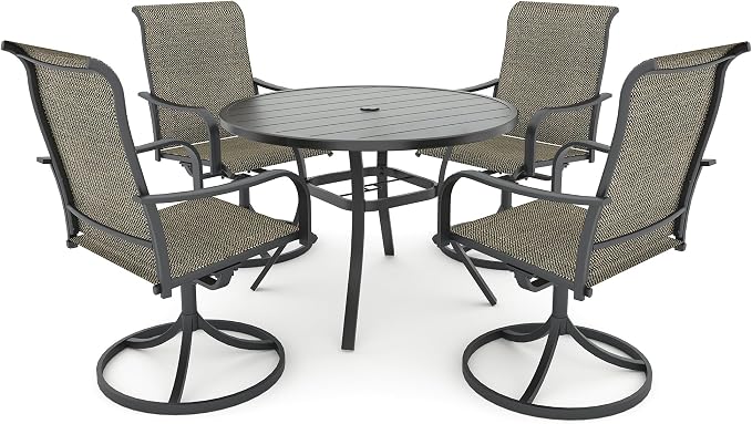 Anmutig 5 Piece Outdoor Patio Dining Set, 4 Swivel Rocking Patio Chairs & 41" Round Dining Table Outdoor Furniture for Backyard Bistro Garden Poolside, Light Tan/Grey