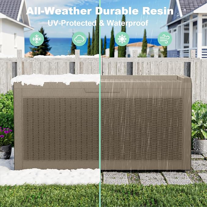 70 GallonOutdoor Storage Box,Resin Deck Boxes Waterproof, IndoorOutdoor Bin for Package Delivery, Patio Cushions, Gardening Tools, Lockable, UV Resistant