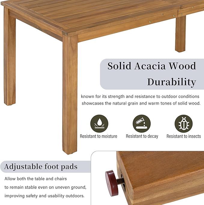Acacia Wood Patio Dining Set for 4, All-Weather Outdoor Dinning Set Conversation Set with 4 Rope Woven Chairs and Cushions for Garden Backyard Balcony (Brown,Gray)