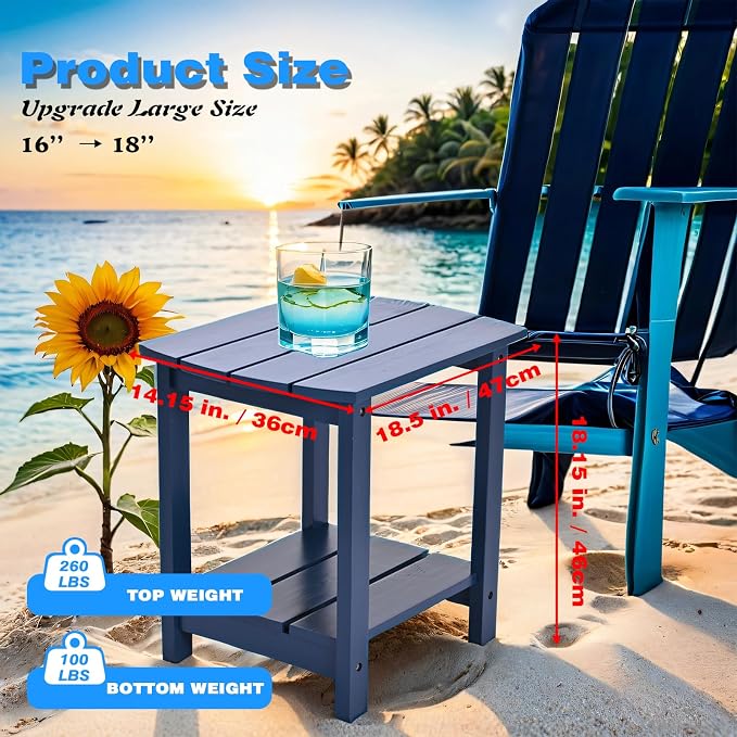 Outdoor Side Table, 2-Tier Small Outdoor Table for Patio, Adirondack Side Tables for Outside or Indoor (Navy Blue, 18 * 14 * 18.5)