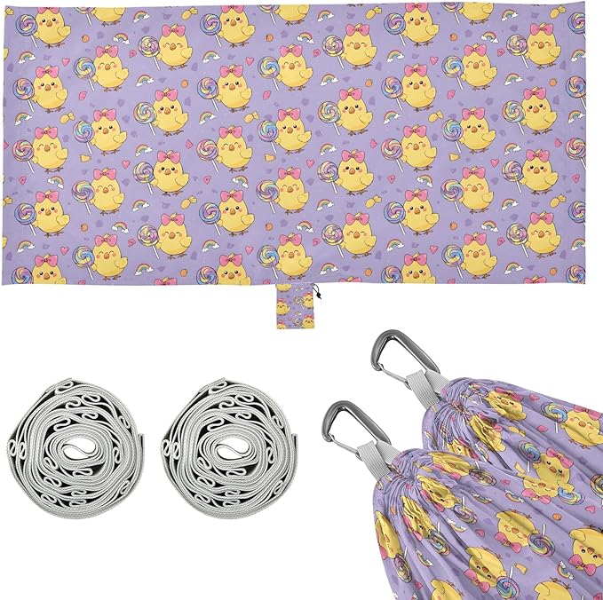Camping Hammock Outdoor Hammocks for Outside Duck Lollipop Cute Beach Trees Portable Lightweight with Pockets Tree Straps Indoor