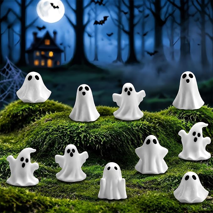48 Pcs Halloween Mini Resin Ghosts Tiny Little White Ghost Figures Miniature Figurines for Halloween Party Tabletop Micro Landscape Decor