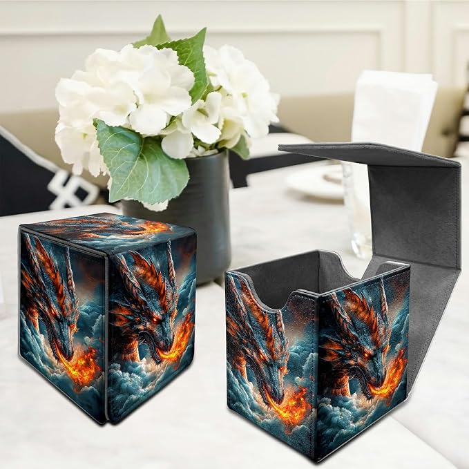 Cloud Dark Dragon Card Deck Box for MTG, Personalized Card Storage Case Fits 120+ Sleeved Cards, Premium Leather TCG Box with Strong Magnetic Closure for Magic, CCG, PTCG, Baseball Cards