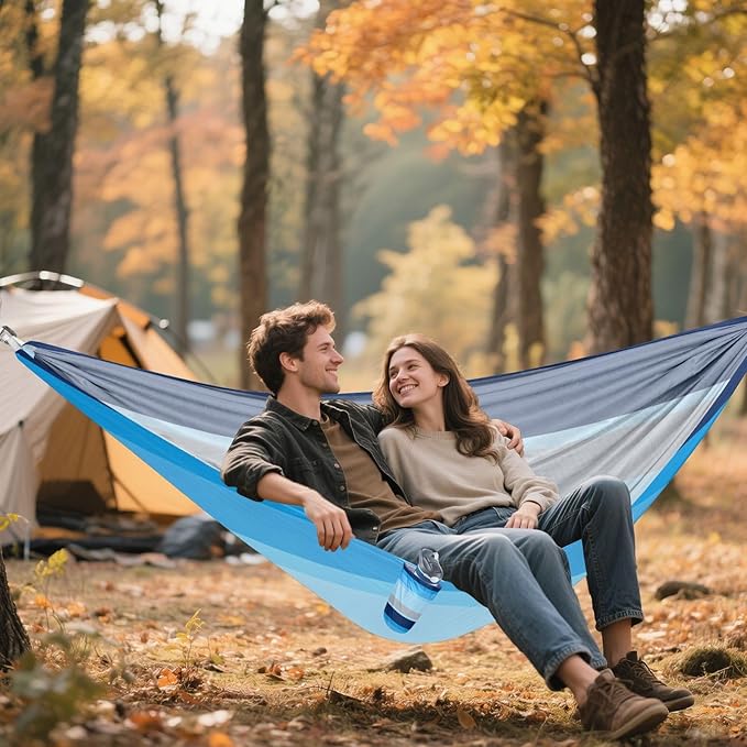 Blue Striped Camping Hammocks with Hanging Rope Hammock for Outside Essentials