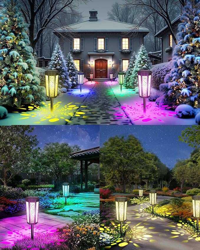 Colored Solar Powered Pathway Landscape Lights Outdoor Warm White & RGB Dusk to Dawn Waterproof for Garden Sideway Outside, Patio, Path, Yard, Walkway, Driveway, 2 Modes 8 Pack Accent Modern Design