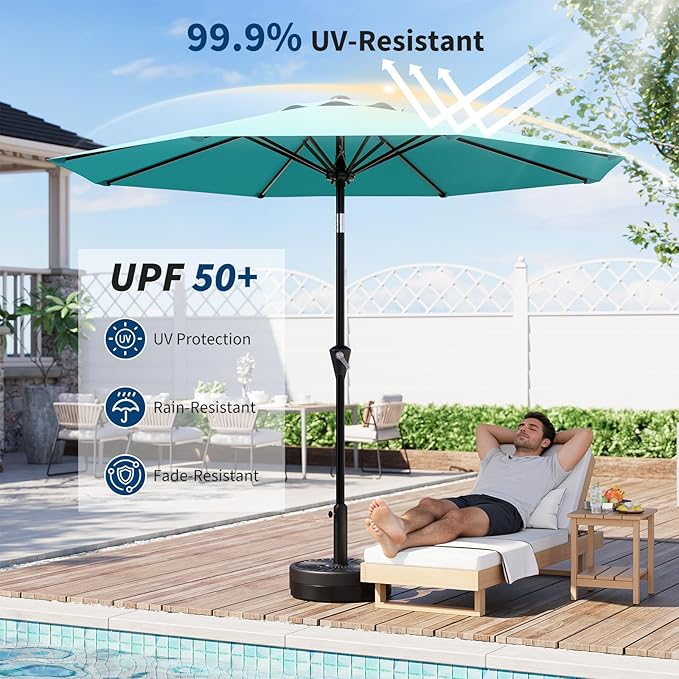 Garvee 9FT Patio Umbrella - Outdoor Table Umbrella with Smooth Crank Lift, Push Button Tilt and 8 Sturdy Ribs - Market Umbrella UV Protection Waterproof for Pool, Deck, Yard, Garden