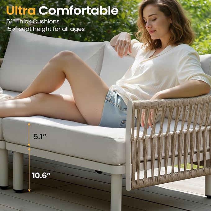9-Piece Aluminum Modern Outdoor Sectional Sofa with Coffee Table - Weather-Resistant 31" Deep Seating Patio Conversation Set, 5.1" Thick Removable Cushions for Deck, Porch & Backyard, Beige
