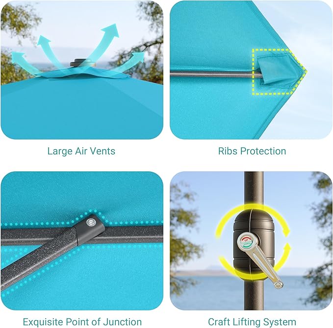 7.5ft Outdoor Umbrella Patio Umbrella,2-Year-Non-Fading,Table Market Patio Umbrella with Push Button Tilt and Crank,for Pool, Deck, Garden,Backyard