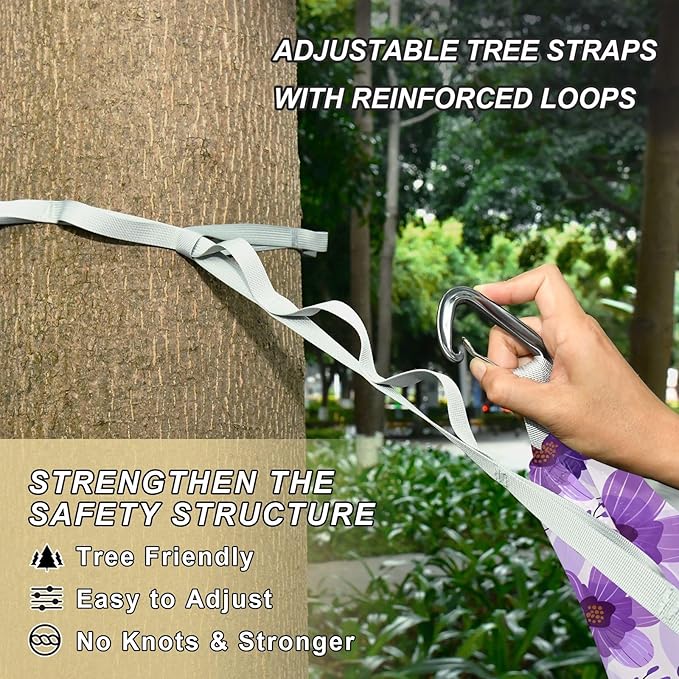 Camping Hammock Outdoor Hammocks for Outside Purple Flower Beach Trees Portable Lightweight with Pockets Tree Straps Indoor Small