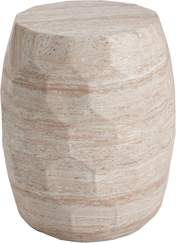 Outdoor Side Table 15.25" Drum Shape Concrete Side Table, Patio Tables for Outside Decorative Garden Stools, No Assembly Accent Table for Patio Porch Living Room, Beige
