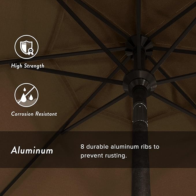 California Umbrella 9' Round Aluminum Market Umbrella, Crank Lift, Push Button Tilt, Bronze Pole