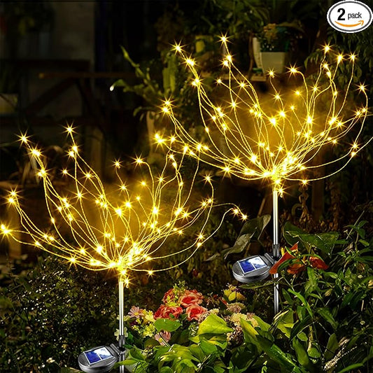 Anordsem Solar Lights Outdoor Waterproof: 2 Pack Garden Light - Bendable Copper Wire with 120 LED Firework Beads - DIY Warm Fun Decoration for Yard Patio - Twinkle Sparkler Gifts for Women Wife