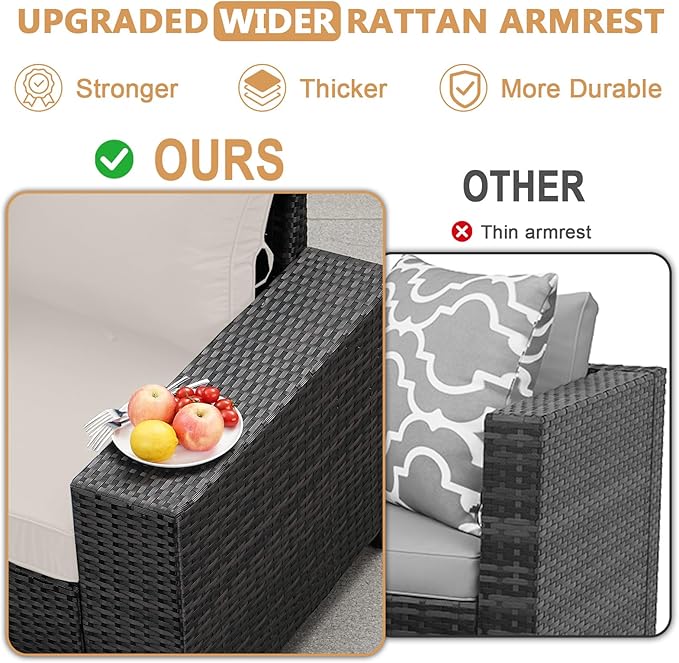 JOYURE 6 Pieces Patio Furniture Set, Outdoor Sofa with Waterproof Cushions, Rattan L Shaped Patio Couch & Coffee Table, Modern Outdoor Furniture for Backyard, Deck, Balcony – Beige