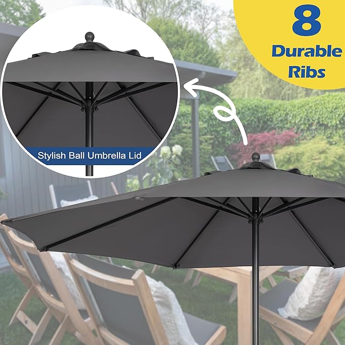 Sunnyglade 9FT Outdoor Patio Umbrella, Market Table Umbrella with 8 Sturdy Ribs and Crank System, Fade-resistant & Waterproof for Garden Backyard Poolside Deck