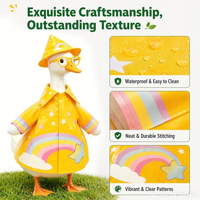 SIQUK Raincoat Porch Goose Outfits Raincoat Goose Clothes Fits 23" Statue | Raincoat Porch Goose Costume, Waterproof Goose Statue Clothes, With Hat Glasses Umbrella, All-Season Outdoor Decor