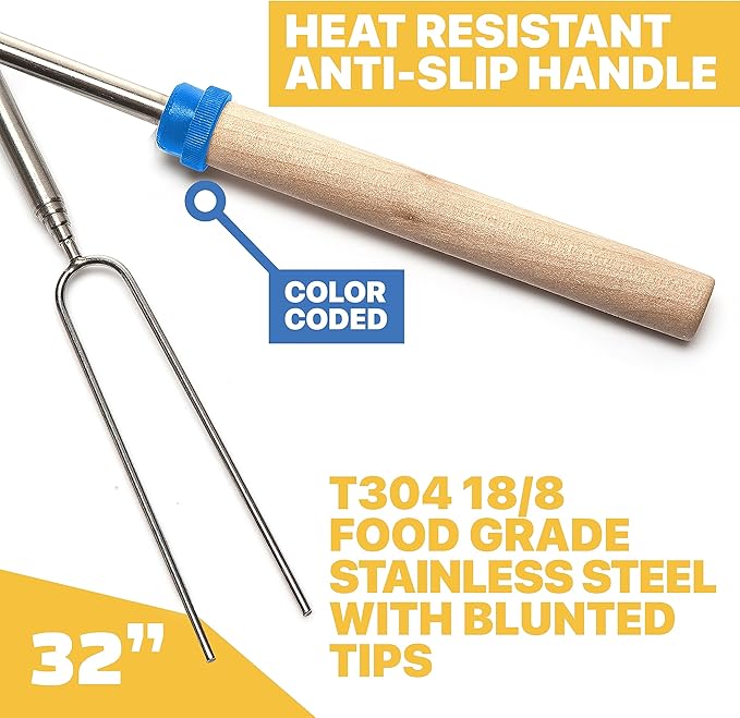 Grill Guru Smores Sticks for Fire Pit - Accessories for Campfire Marshmallow Roasting Sticks Smores Kit Outdoor-Smore Skewers Hot Dog Fork For Outside, Camping Essentials Bonfire Gear Long 32" 15 Pack