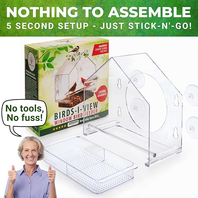 Nature Anywhere Window Bird Feeder - Transparent Acrylic Bird Feeders for Outdoors - Enhanced Suction Grip, Bird Watching for Cats, Easy-to-Clean, Outdoor Birdhouse Feeder (2 Units)