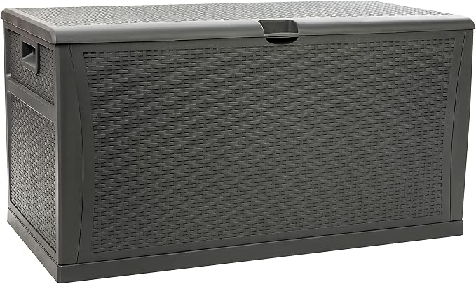 EMMA + OLIVER 120 Gallon Gray Plastic Deck Box for Outdoor Patio Storage & Deck Organization