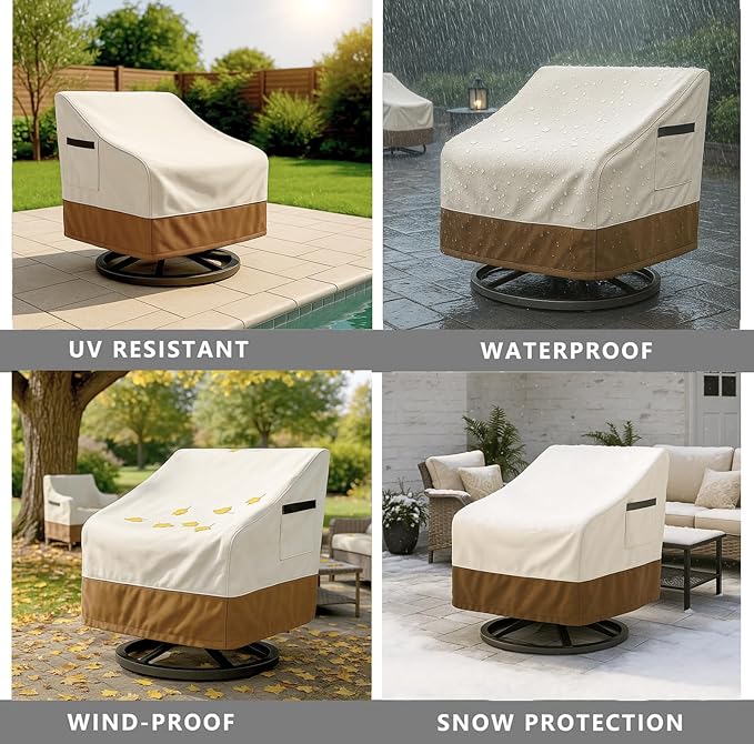 Outdoor Patio Chair Covers Waterproof, 28W x 33D x 38.5H inches Weather Resistant Patio Furniture Cover All-Weather Protection Heavy Duty 600D 2-Pack Beige and Brown