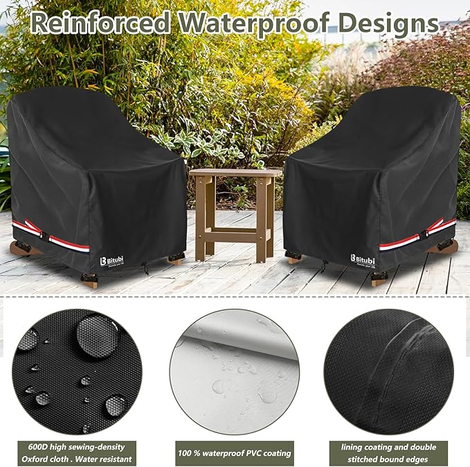 Bitubi Waterproof 2 Pack Patio Adirondack Chair Cover for Outdoor Chair Size Up to 30W x 34D x 36H inch,Outdoor Lawn Patio Furniture Covers (Black)