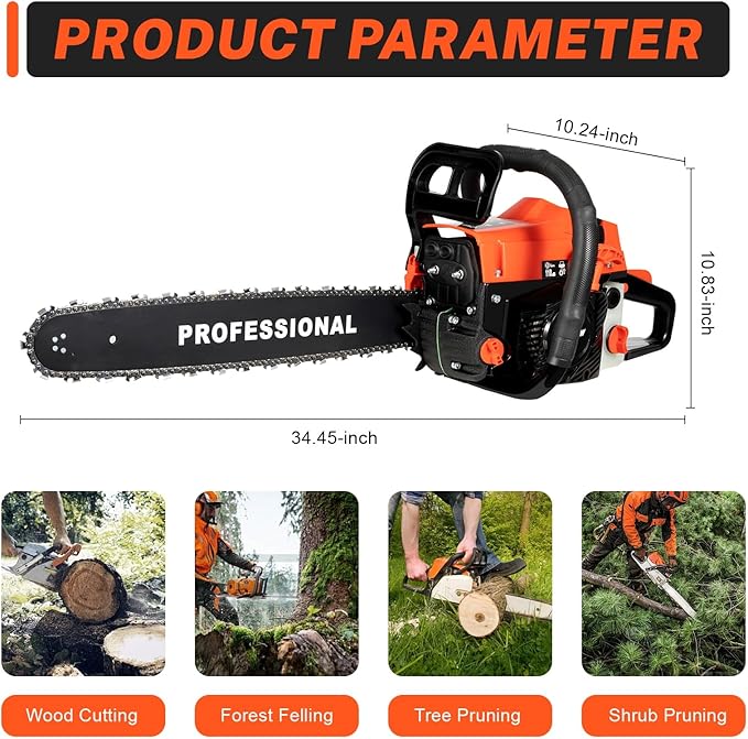 58cc Gas Chainsaws 20 Inch Bar Length Power Chain Saws, Gas Powered Chainsaw 2 Stroke Handheld Gasoline Chain Saw for Cutting Wood Outdoor Garden Farm Home Use with Tool Kit