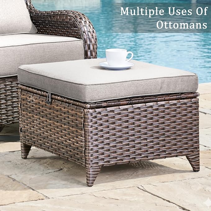 Luxury High Back Outdoor Furniture with 6-Inch Thick Cushions, Patio Furniture Set with Swivel Chairs, 5 PCS Wicker Conversation Set for Porch, Balcony, Deck and Yard