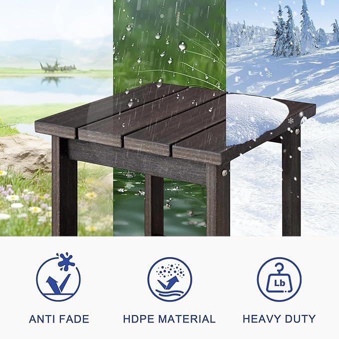 LZRS Patio End Table, Heavy Duty HDPE Outdoor Coffee Table with Wood Texture, Weatherproof Composite Table for Adirondack Chairs, Deck, Pool, Indoor/Outdoor, No Peeling or Cracking(Brown Mixture)